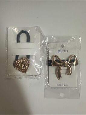 Gold Bow and Heart Hair Tie Set